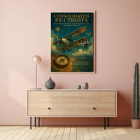 Vintage Aviation Poster: Consolidated PT-1 Trusty Adventure