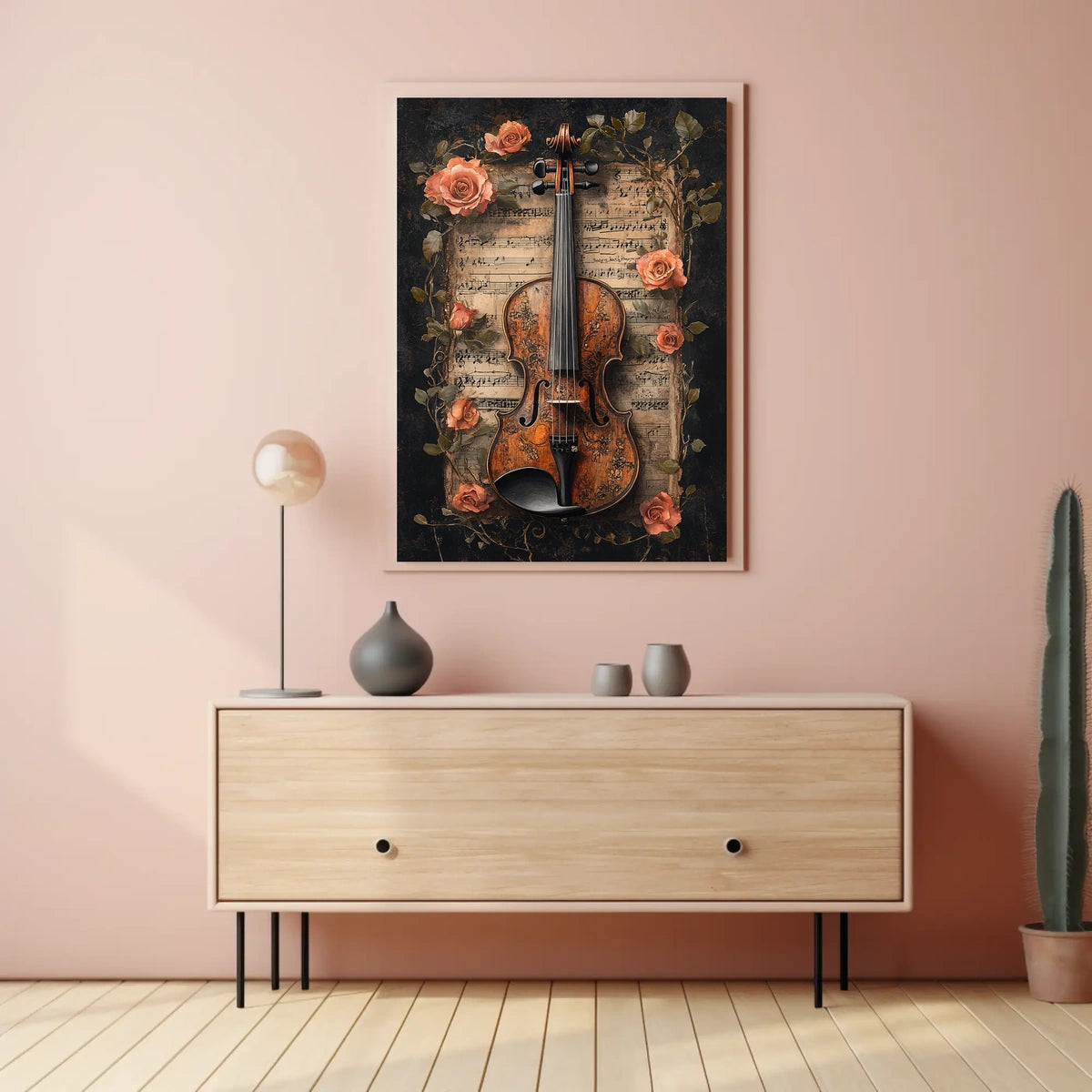 Elegant Violin and Roses Art Print for Artistic Poster