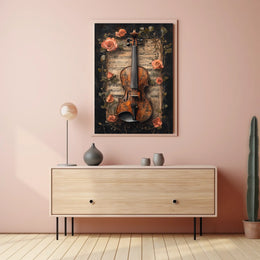 Elegant Violin and Roses Art Print for Artistic Poster