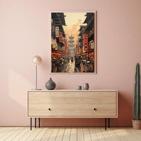 Vibrant Historical Asian Street Scene Cultural Heritage Poster