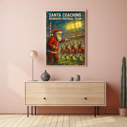 Santa's Reindeer Football Team Christmas Poster