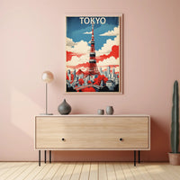 Tokyo Tower Retro-Futuristic Travel Poster