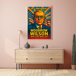 Woodrow Wilson 28th President of the United States Colorful Comic Book Style Poster
