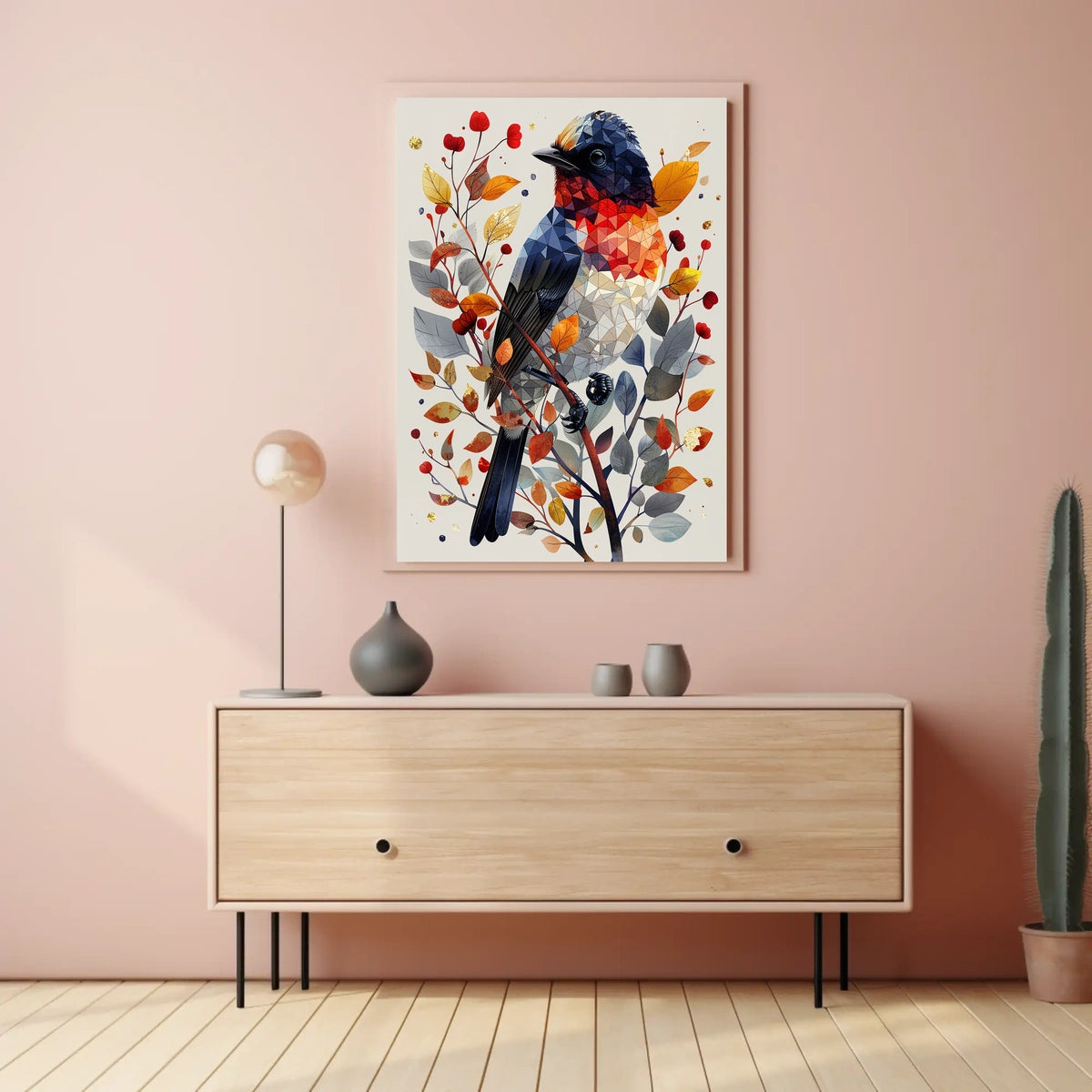 Geometric Bird In Autumn Foliage Poster
