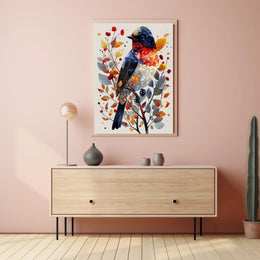 Geometric Bird In Autumn Foliage Poster