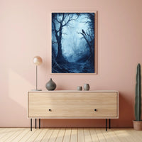 Eerie Dark Forest Scene Artistic Poster