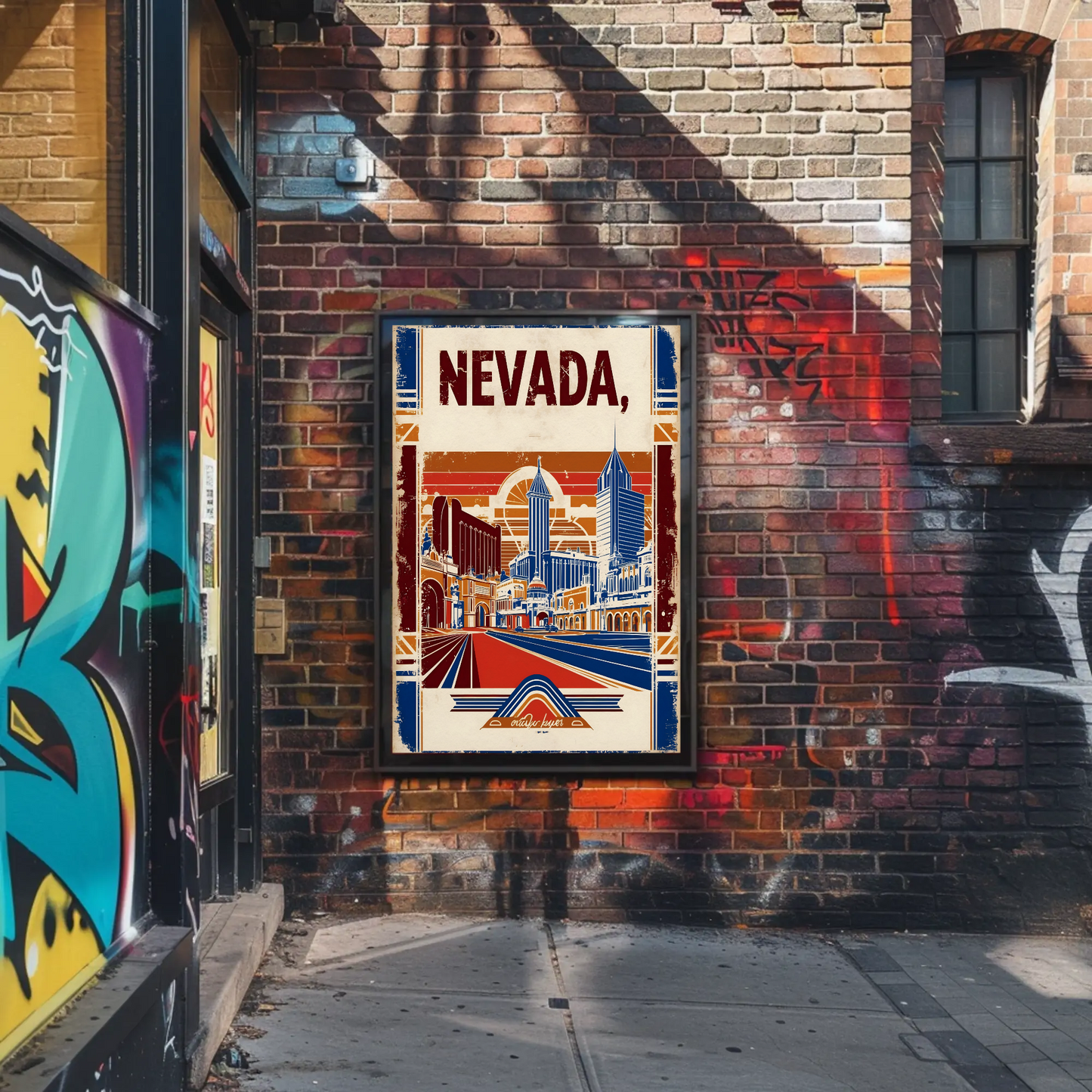 Nevada USA Desert Skyline Retro Vintage Travel Poster