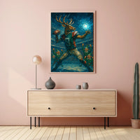 Whimsical Deer Athlete Football Poster in Fantasy Category