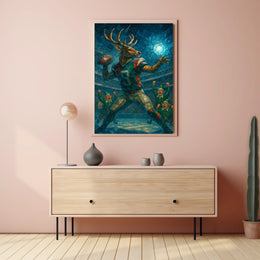Whimsical Deer Athlete Football Poster in Fantasy Category