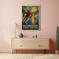 Reindeer Speed Skating Fantasy Art Poster