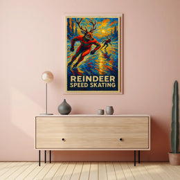 Reindeer Speed Skating Fantasy Art Poster