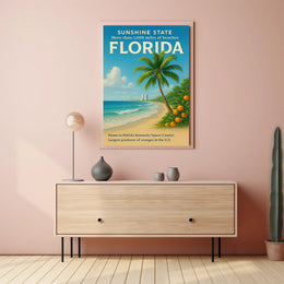 Florida Beaches and Space Exploration Vintage Travel Poster