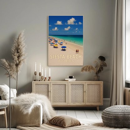 Siesta Beach Florida Umbrellas Blue Ocean Poster Poster