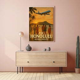 Travel to Honolulu with Vintage Style Travel Poster