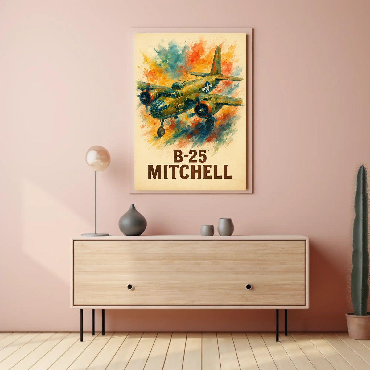 B-25 Mitchell WWII Vintage Aviation Art Poster