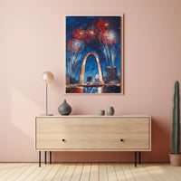 Gateway Arch St Louis Fireworks Night Cityscape Poster