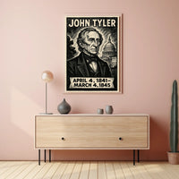 John Tyler 10th President of the United States B & W Comic Sketch Poster