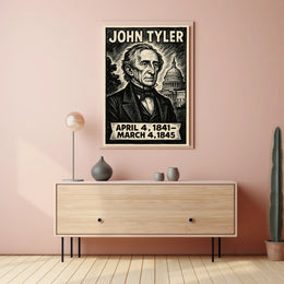 John Tyler 10th President of the United States B & W Comic Sketch Poster