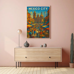 Mexico City Market Scene Poster