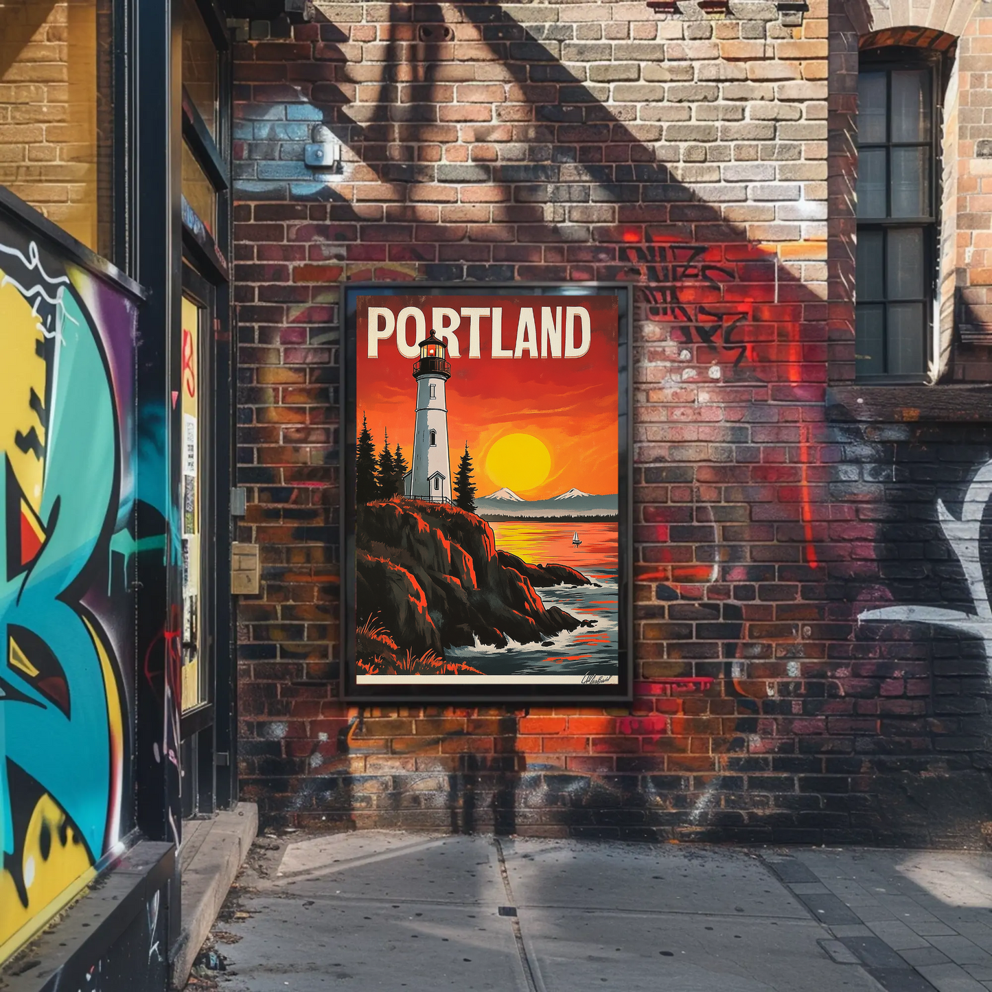 Portland Vintage Poster - Lighthouse at Sunset