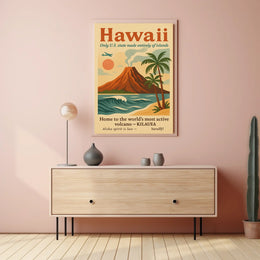 Hawaii Vintage Travel Poster: Volcano and Adventure