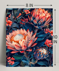 Vibrant Protea Flower Botanical Art Print - Artistic Poster
