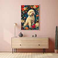 Fluffy Dog in Flower Garden Animal Poster