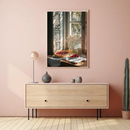 rustic kitchen counter with cherry pie Poster