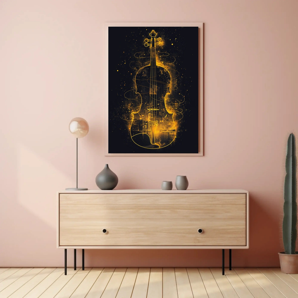 City Symphony Violin Skyline Art Deco Poster