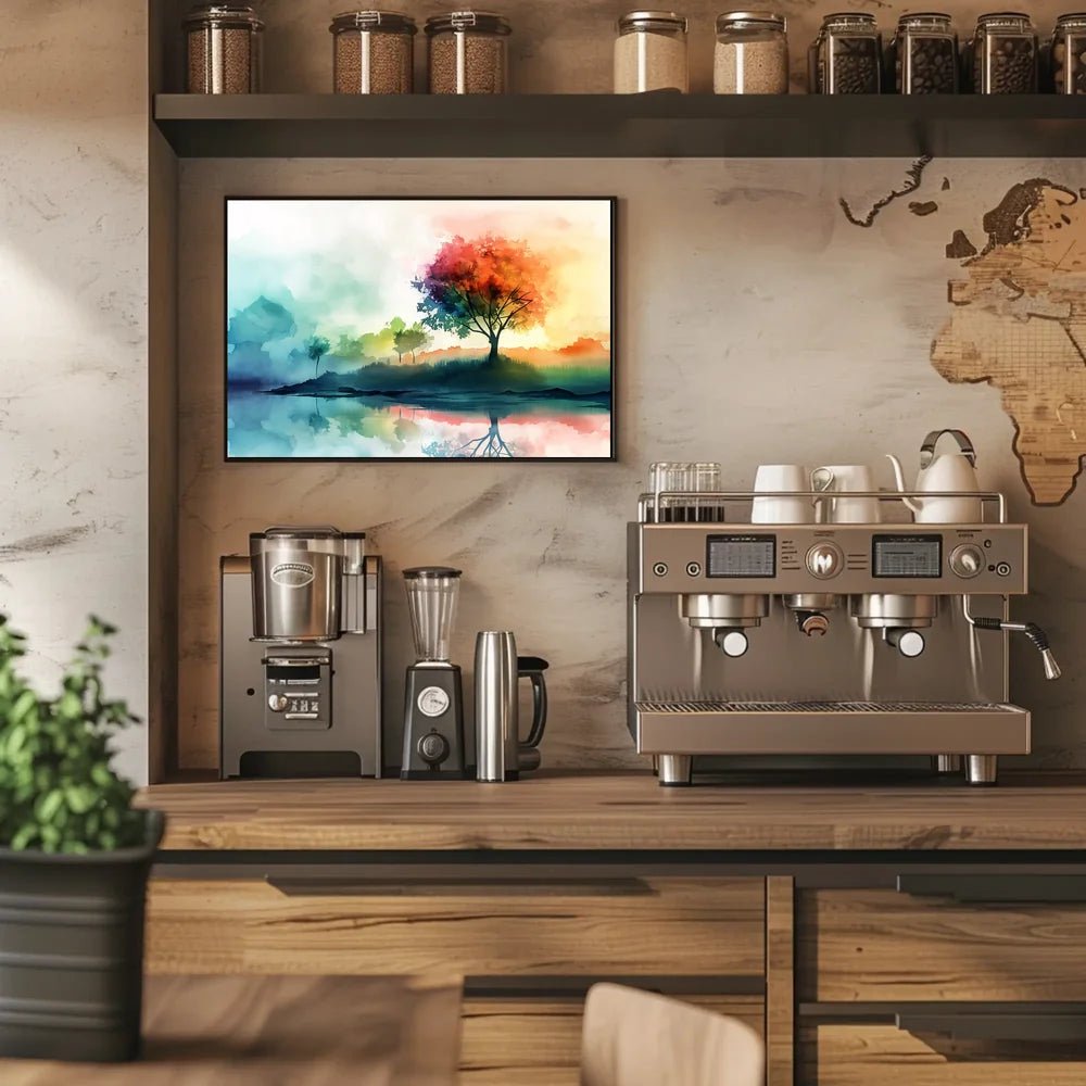 Serene Autumn Reflection Watercolor Landscape Poster