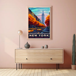New York In Autumn Cityscape Poster Vintage Wall Art