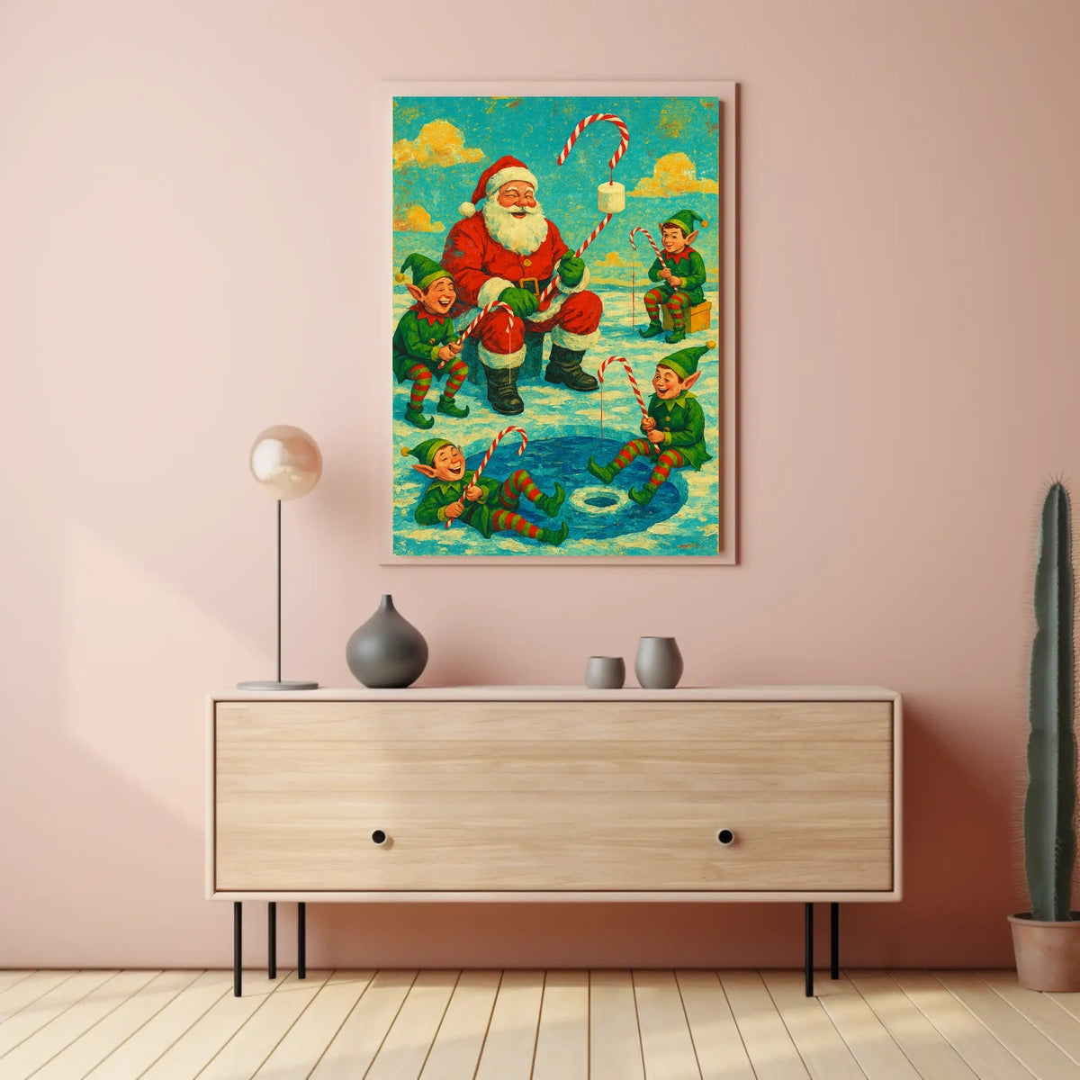 Festive Santa and Elves Vintage Christmas Artistic Poster