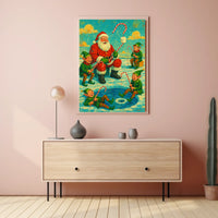 Festive Santa and Elves Vintage Christmas Artistic Poster