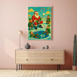 Festive Santa and Elves Vintage Christmas Artistic Poster