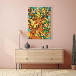 Festive Elves And Reindeer Poster