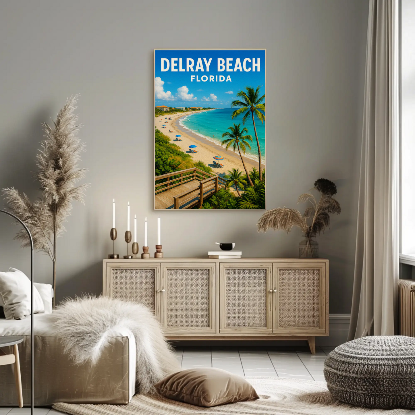 Delray Beach Florida Boardwalk Ocean Palms Travel Poster