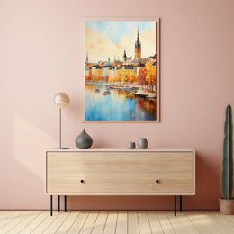 European Cityscape Elegance Captured in Scenic Travel Poster