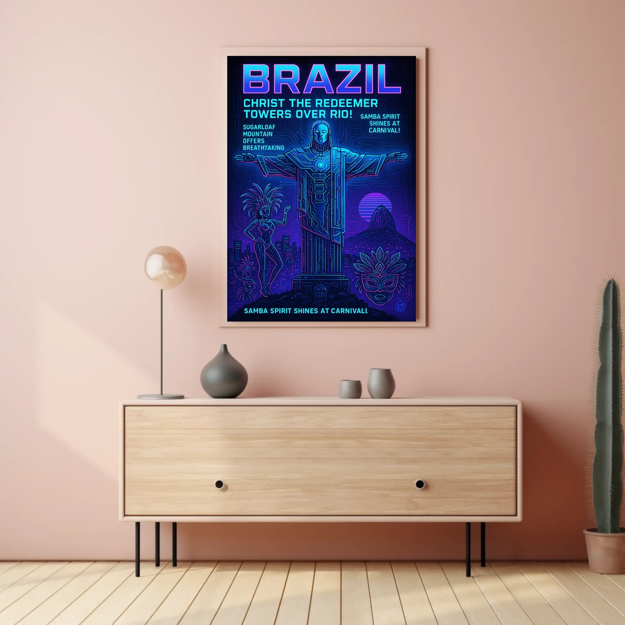 Brazil - Christ the Redeemer and Carnival Celebration Poster PosterGoat