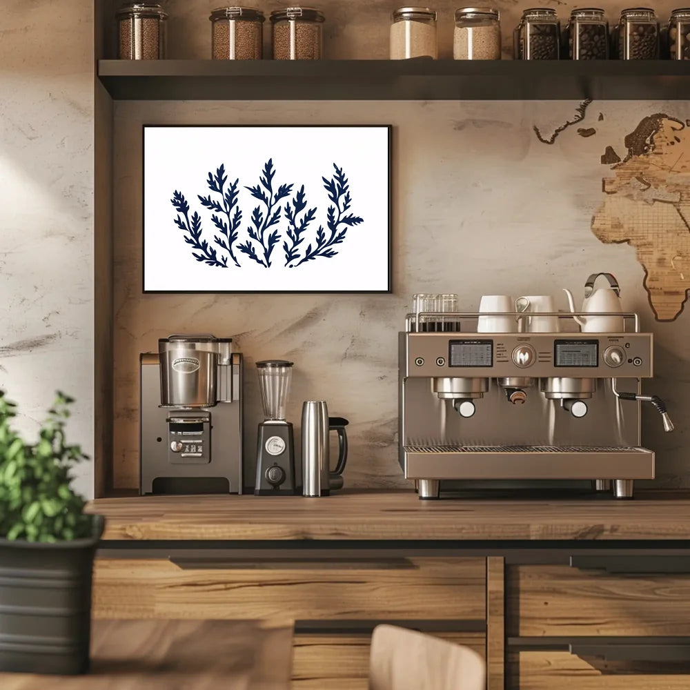 Abstract Botanical Minimalist Poster: Blue Foliage Design