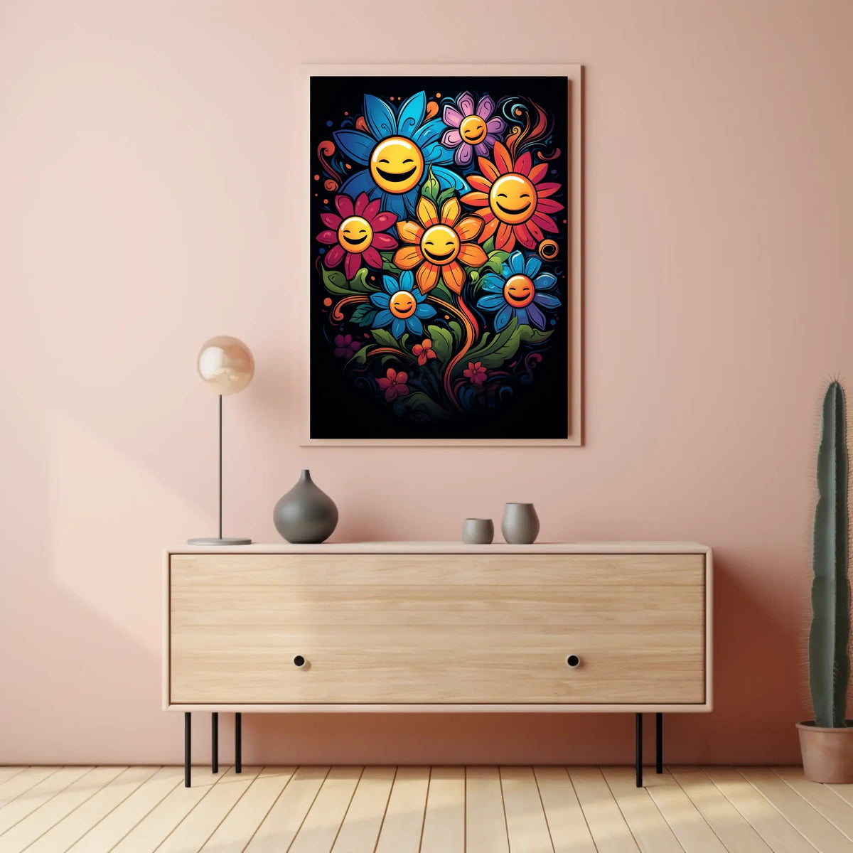 Vibrant Smiley Flowers Pop Art Poster for Joy