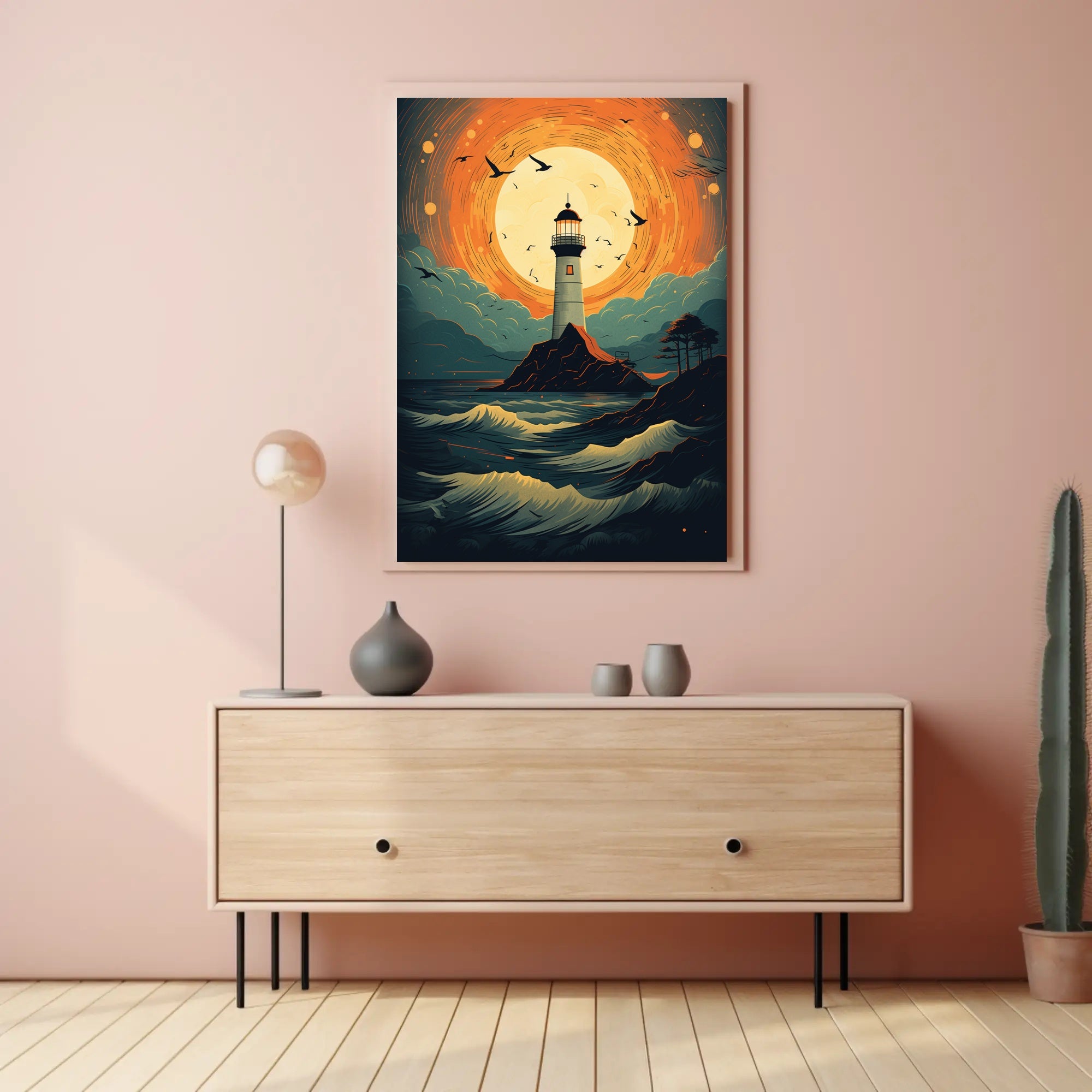 Lighthouse At Sunset Poster PosterGoat