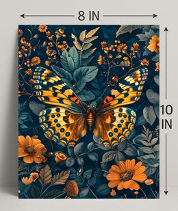Vibrant Butterfly and Flowers Illustrated Animal Poster