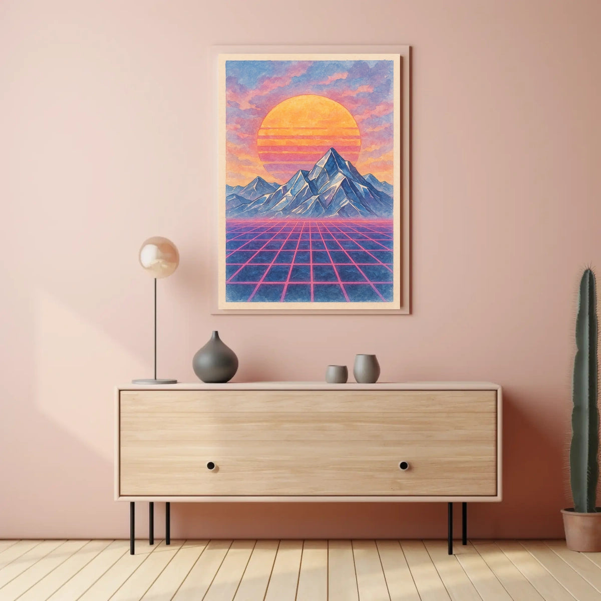 Vibrant Retro-Futuristic Landscape Poster: Futuristic Sci-Fi Poster