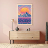 Vibrant Retro-Futuristic Landscape Poster: Futuristic Sci-Fi Poster