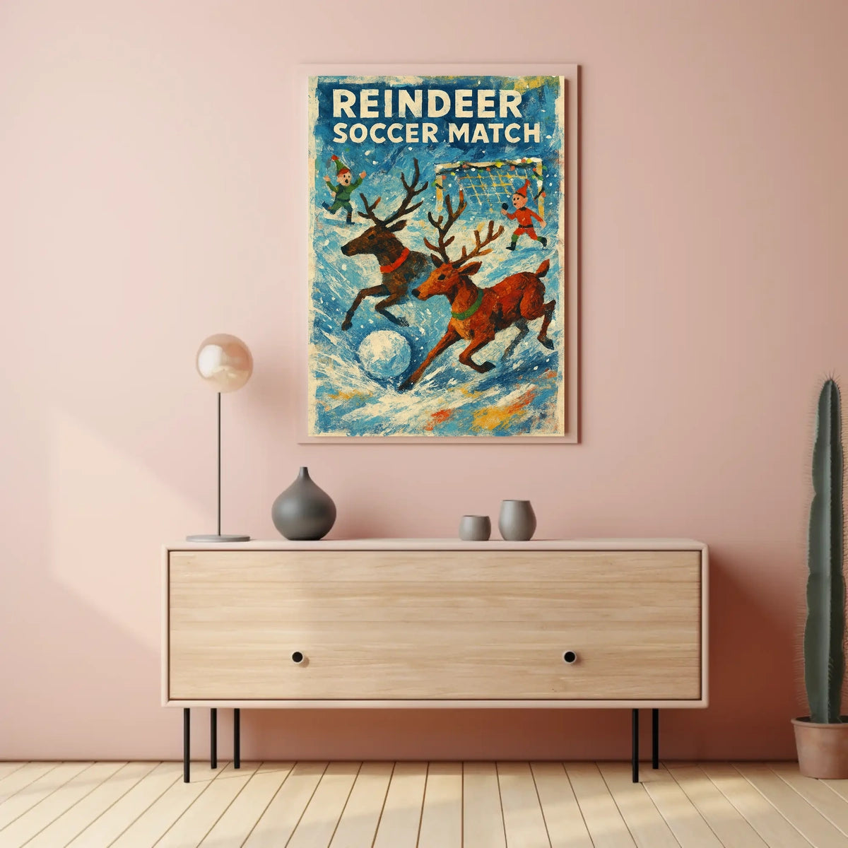Reindeer Soccer Match Festive Holiday Poster Art