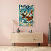 Reindeer Soccer Match Festive Holiday Poster Art