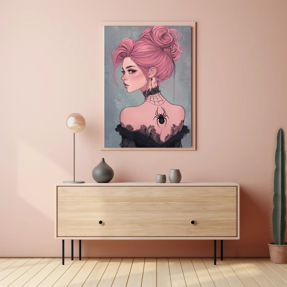 Gothic Elegance Woman Illustration Spider Tattoo Poster