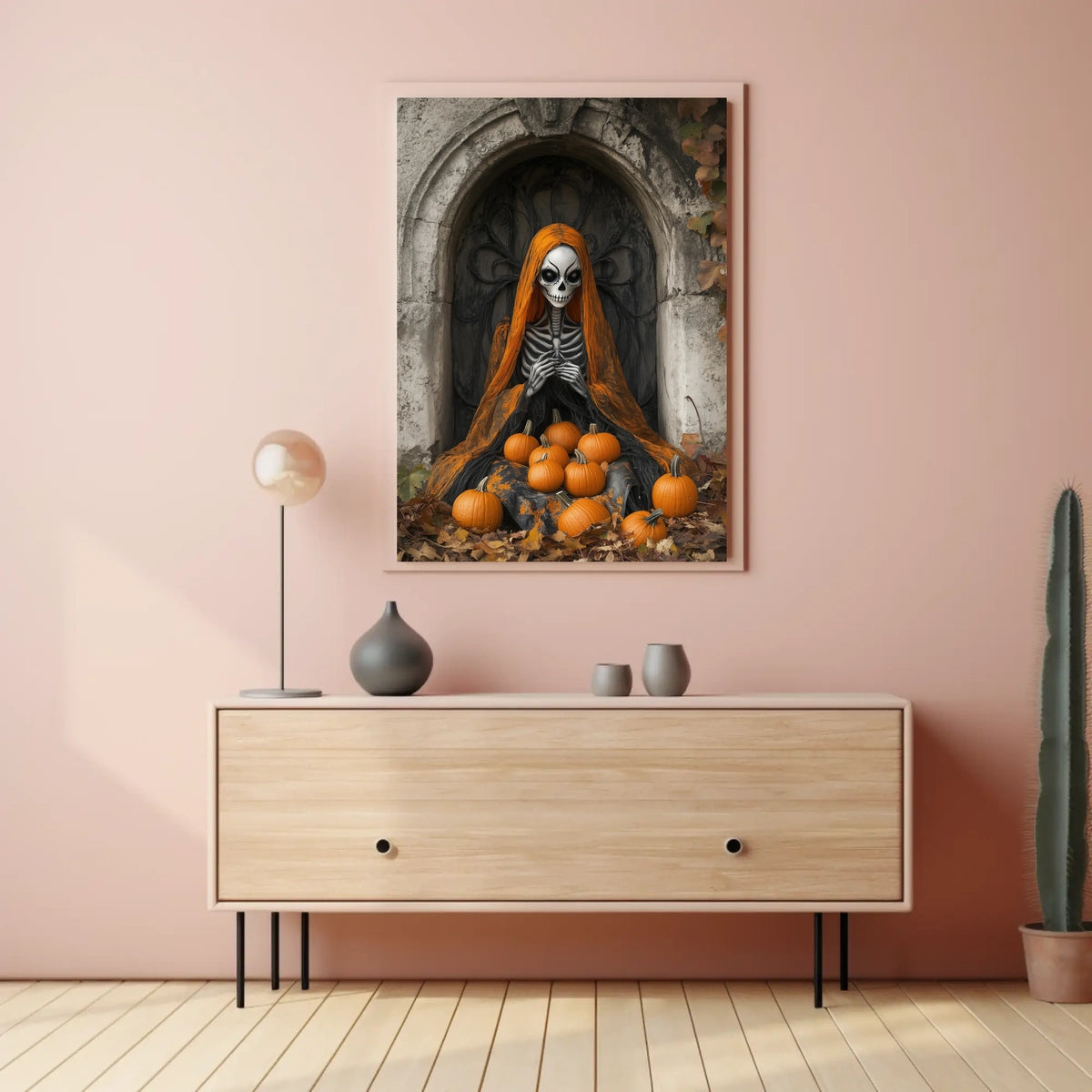 Skeleton Figure with Pumpkins Halloween Autumn Poster