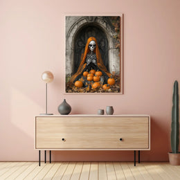 Skeleton Figure with Pumpkins Halloween Autumn Poster