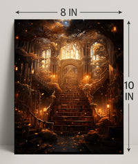 Enchanted Library Staircase Poster